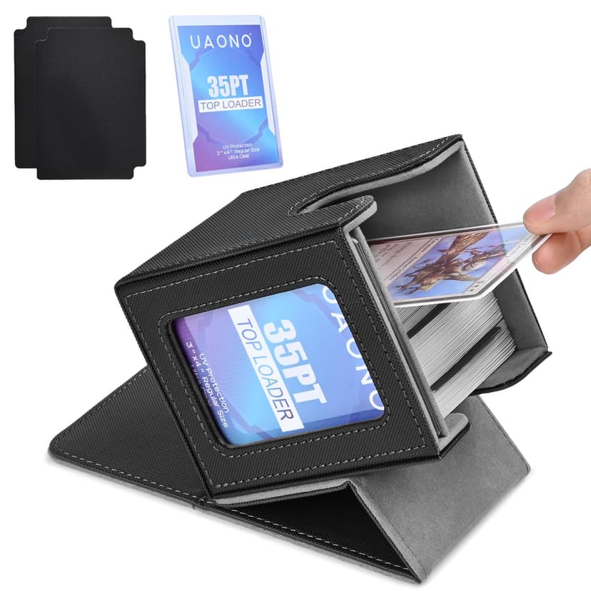 UAONO Card Deck Box for MTG Commander, Fits 100 Double-Sleeved Cards | Independent Commander Display, Magnetic Deck Case for Magic the Gathering TCG, 2 Dividers & 1 Top Loader (Black)