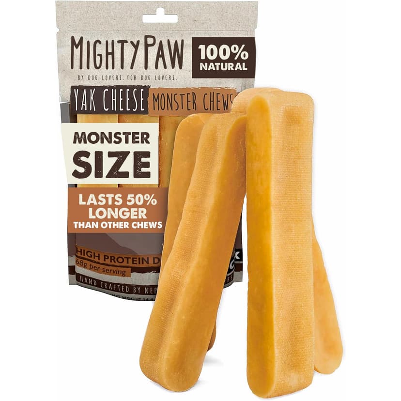 Mighty Paw Yak Cheese Dog Chews, Limited Ingredients, Monster 4-Pack | Himalayan Sourced, High Protein, Grain-Free, For Large & Medium, Sensitive Stomach Friendly, Hand Crafted