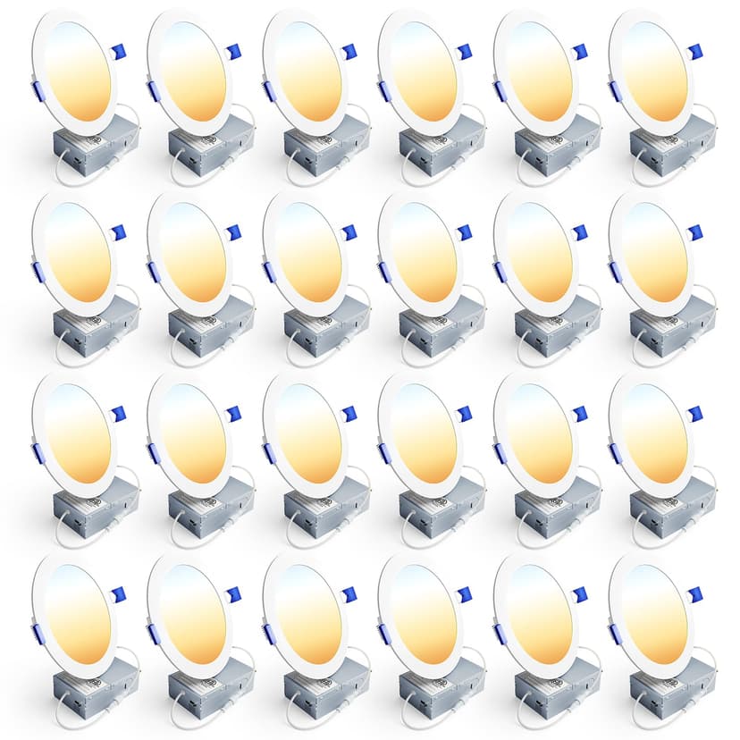Ensenior 24 Pack 6 Inch LED Recessed Ceiling Light, 5CCT, 1200LM 12W 120V | 2700K-5000K Selectable, 5%-100% Dimmable, Ultra-Thin Canless Wafer Downlight, Aluminum, Damp Rated, ETL&FCC&IC