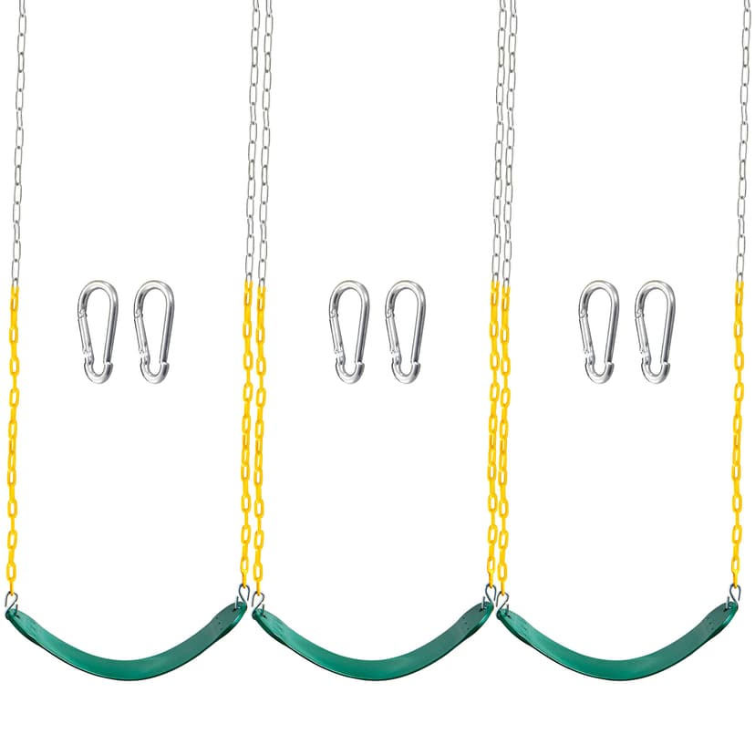 TURFEE 3 Pack Green Swing Seats Heavy Duty with 66" Chain, Swing Set Accessories Replacement with Snap Hooks for Kids Outdoor Play Playground, Trees, Backyard (Limit 300lb)