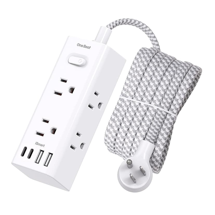 10 Ft Power Strip Surge Protector - One Beat 10ft Extension Cord with 6 Widely Outlets 4 USB Ports (2 USB C), Wall Mount Outlet Extender, Flat Plug Power Strip for Travel Home Office College Dorm Room