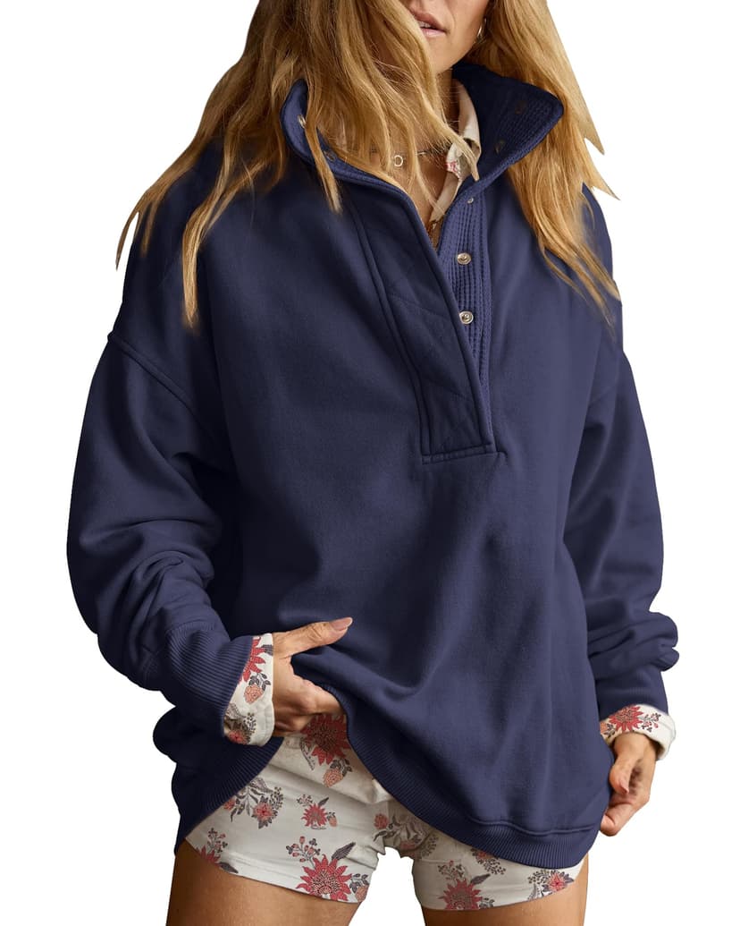 Gacaky Sweatshirt for Women Oversized Henley Neck Pullover Top Fall Outfits | Oversized Silhouette, Quilted Placket Detail, Henley Sweatshirt, Comfort Soft Sweaters, Fall Winter Fashion Outfits Clothe