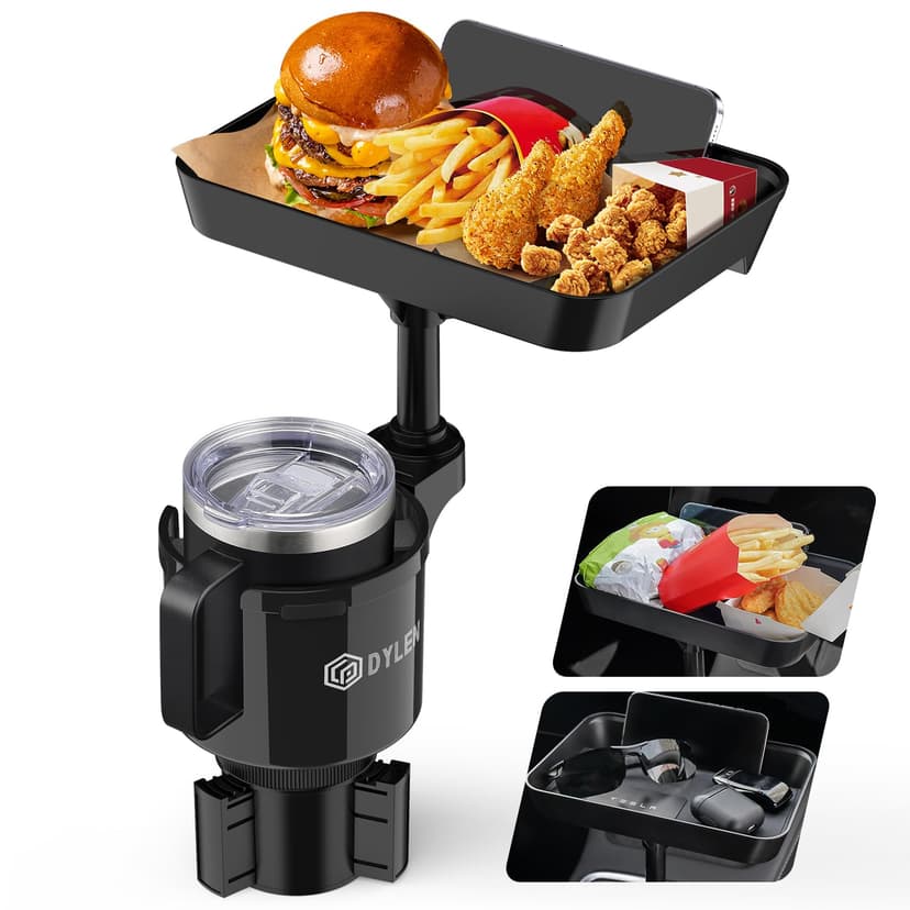DYLEN Car Cup Holder Tray, 9.5”Detachable Car Food Tray Table for Eating | Cup Holder Expander Adapter for Car, Road Trip Essentials, Car Accessories Fits Owala, Yeti, Large Bottles 16-46 oz