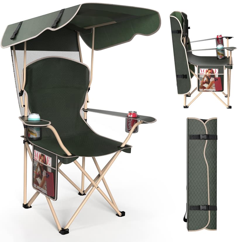 VTOY Portable Folding Camping Chair with Canopy, Outdoor Sun Shade Chair | Durable 600D Oxford Fabric, Ideal for Camping, Beach, Picnic, Fishing and Outdoor Sports