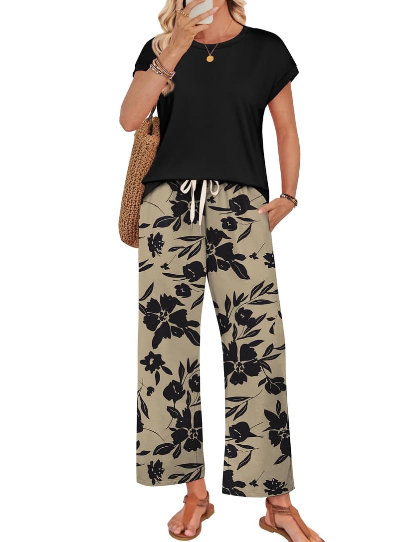 WIHOLL Two Piece Sets for Women Summer Spring Outfits Lounge Sets Beach Vacation Clothes Airport Travel Matching Clothing