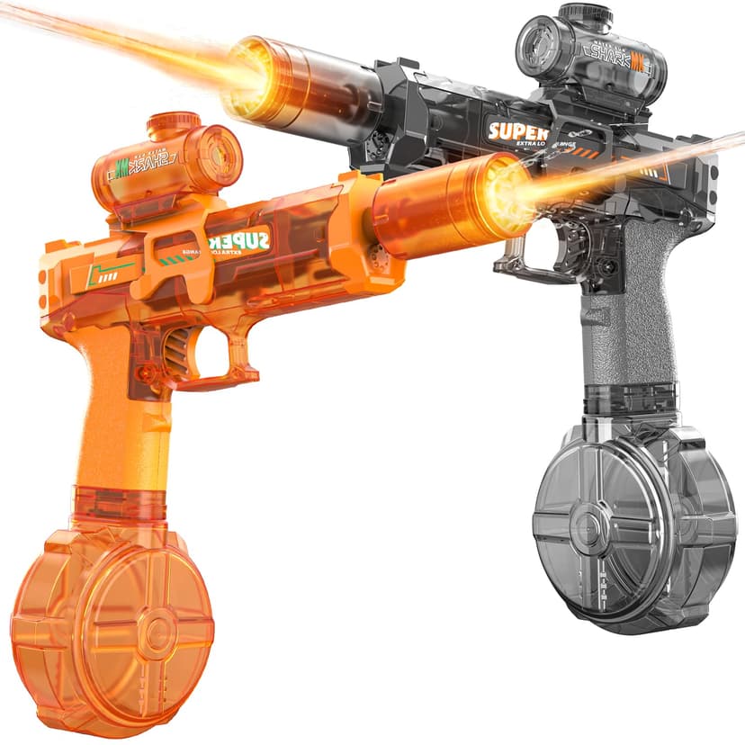 Handwell 2 Packs Electric Water Gun for Adults Kids, Automatic Squirt Gun with LED Light, Large Capacity Water Blaster 23-33 FT Long Range, Outside Water Toys, Summer Beach Swimming Pool Party Toy