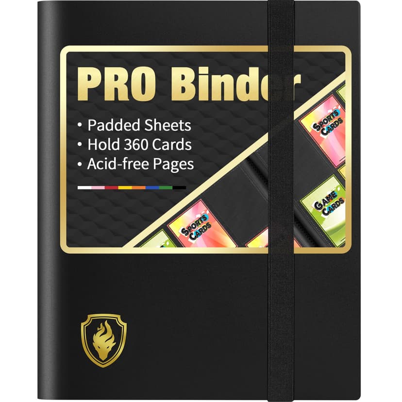 Heavy Duty Card Binder, Fabmaker 9 Pocket Trading Card Binder Holds 360 Cards, Sleek Side-Loading Card Album, Sturdy Card Collection Folder for Game Cards, Sport Cards, Black