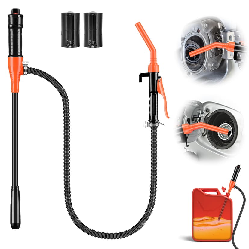 Kiweoci Electric Fuel Transfer Pump, 3GPM Portable Fluid Transfer Siphon Pump with Oil Pipeline, Battery Gas Pumps with Adjustable Flow Control Nozzle for Car/RV(Orange)