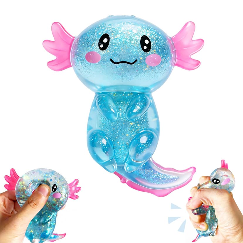 Axolotls Squishies Fidget Stress Ball,Cute Squishies Axolotls Toy,Easter Basket Stuffers, Stress Ball Squeeze Toys for Stress Relief (Blue)