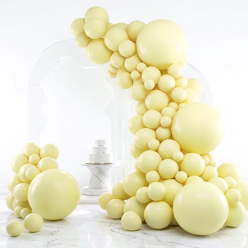 RUBFAC Pastel Yellow Balloons Different Sizes Light Yellow Balloon 129pcs | Butter Yellow Balloons for Happy Birthday Wedding Anniversary Baby Shower Easter Garland Arch Party Decoration