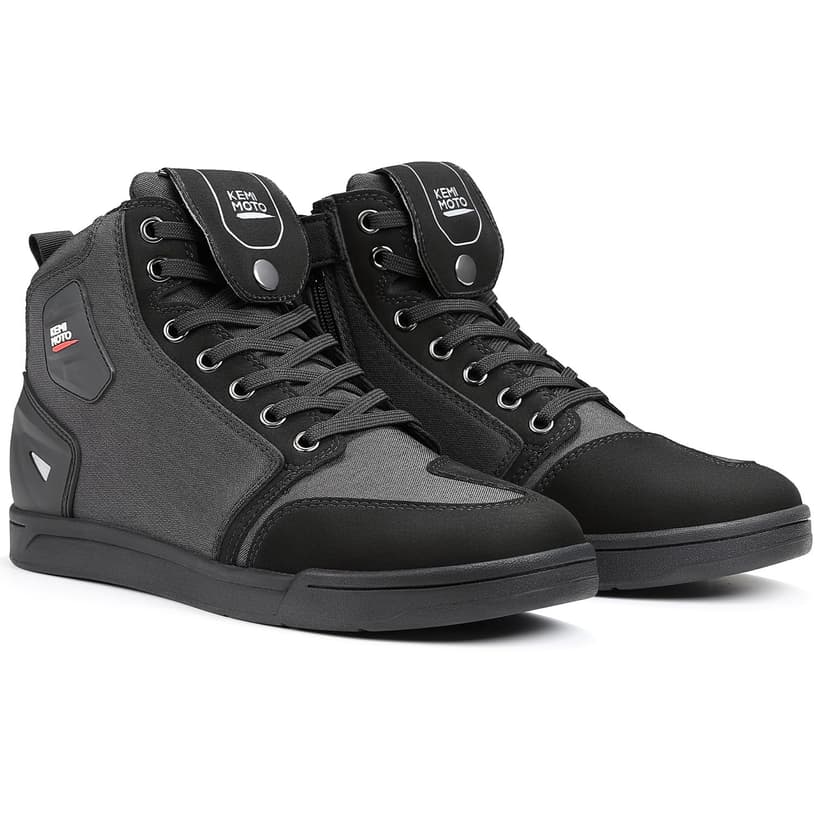 KEMIMOTO Motorcycle Shoes for Men Thick Heel Protection Layer | Features：Shoelace-pocket, Anti-slip,Comprehensive protection, All-seasons丨Materials：Rubber,Canvas,Microfiber