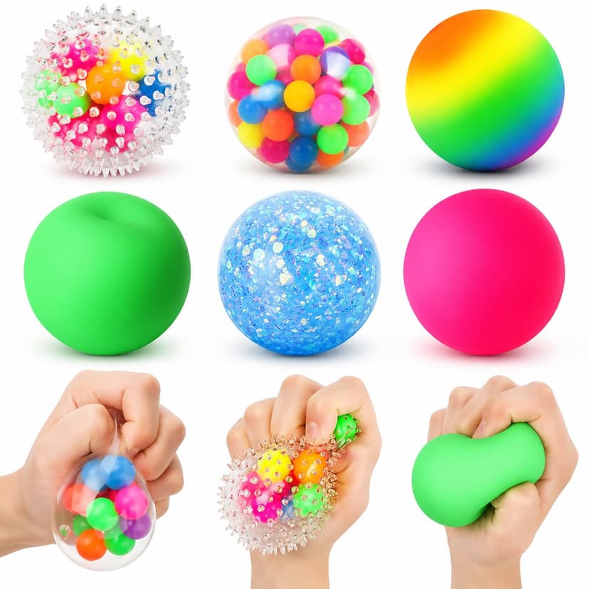 6 Set Squishy Sensory Stress Squeezing Balls for Adults | Sensory Calming Tool to Relieve Nervousness, Vent Mood and Improve Focus, Pull Stretch Fidget for Classroom Prize Box Toys