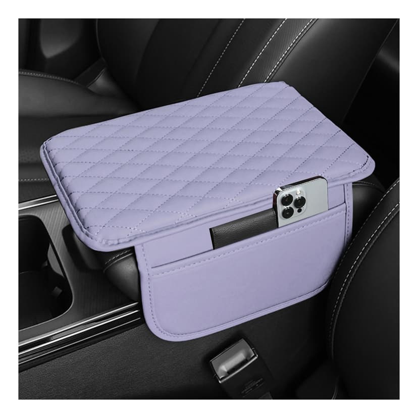 Stacool Upgraded Car Center Console Cover,Microfiber Leather Car Armrest Cover Cushion with 2 Storage Bags,Universal Car Armrest Storage Box (Purple)