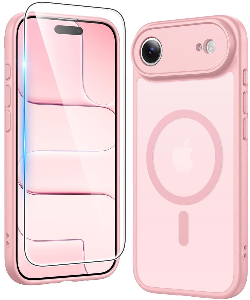 FNTCASE for iPhone Air Case Matte: Magnetic Phone Cases with Screen Protector Drop Proof Compatible with Magsafe Slim Anti Yellowing Rugged Shockproof Protective Translucent Cell Cover (C-Pink)