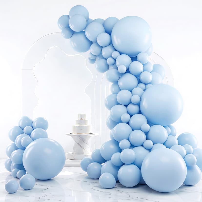 RUBFAC Blue Balloons 129pcs, Pastel Light Blue Balloon Different Sizes 18 12 10 5 Inch for Garland Arch Kit, Gender Reveal Baby Shower Birthday Wedding Easter Party Decoration