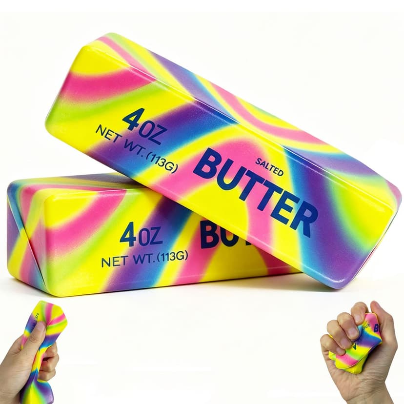 2PCS Butter Squishy Stress Toy, Realistic Butter Stick Fidget, Slow Rising Soft Squeeze Toy for Adults Stress Relief & Anxiety Relief, Sensory Desk Toy & Gift for Office Home (Dazzling Colors)