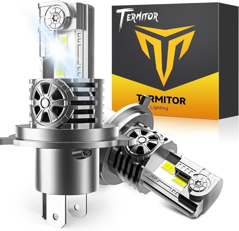 Termitor H4/9003 Bulbs,110,000LM Super Bright,6500K Cool White,True 1:1 Halogen Size, Built-in Cooling Fan,3-Min Plug & Play,IP68 Waterproof, Up to 80k Hours,Pack of 2