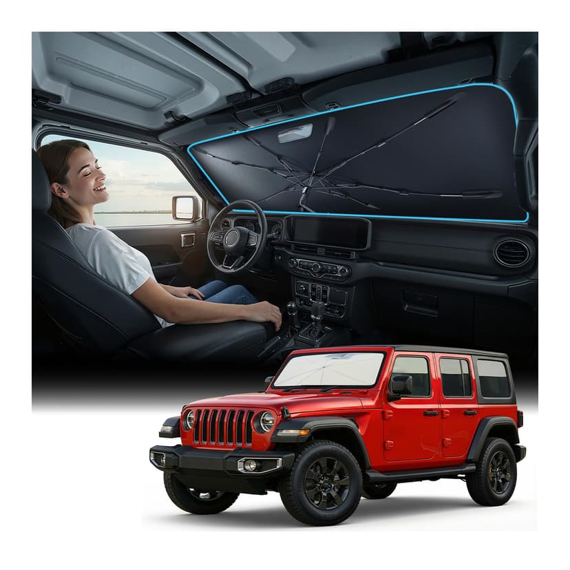 Nmoiss [Vinyl Coating Heat Shield] Windshield Sun Shade Umbrella for All Jeep Wrangler & Gladiator Accessories, Protect Car Interior from Sun Rays & Heat Damage Keep Cool