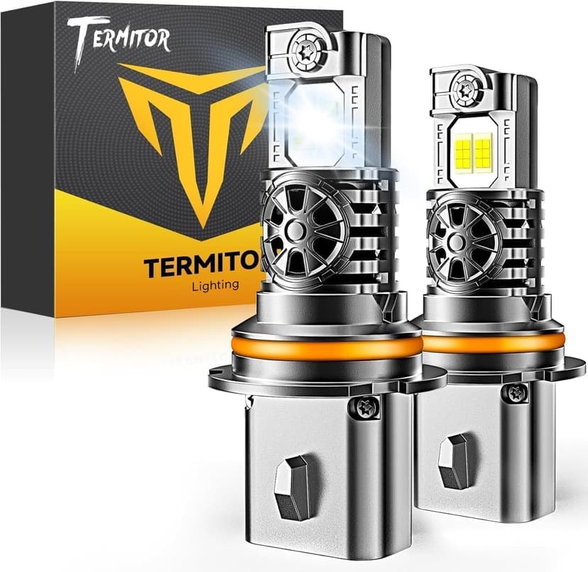 Termitor Upgraded 9007/HB5 Bulbs High/Low Beam, 60,000LM 15X Ultra Brightness, 6500K Cool White,1:1 Mini Halogen Size, 9007 Fog Light with Cooling Fan, Plug and Play, Pack of 2
