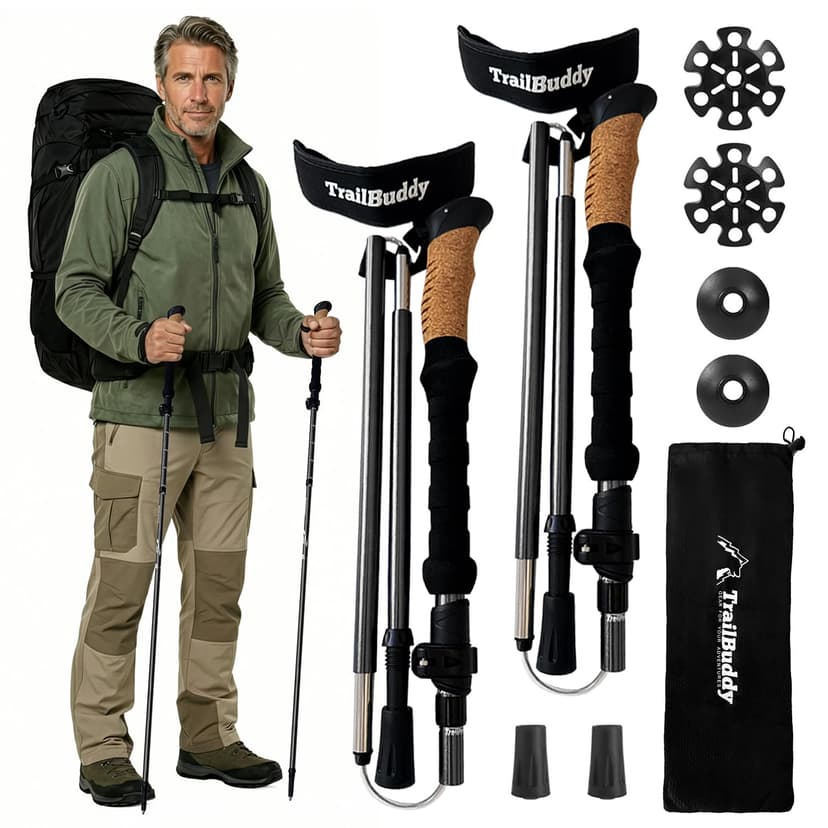 TrailBuddy Trekking Poles – Lightweight 7075 Aluminum Hiking Poles for Women, Men & Seniors – Collapsible Walking Sticks for Travel, Trails & Balance