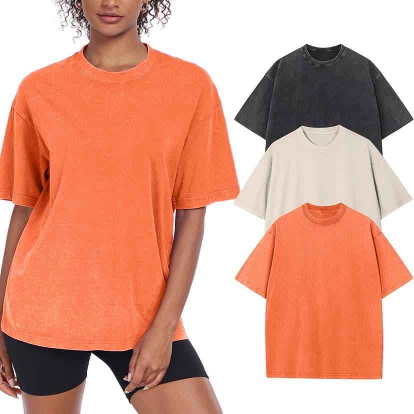 SnowElve Womens Washed Vintage Oversized T-Shirt Baggy Workout Tops Short Sleeve Cotton Tshirts Streetwear Boyfriend Tee
