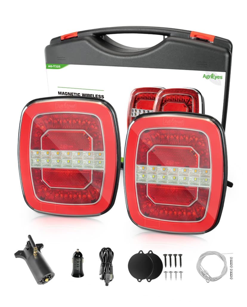 Agrieyes Wireless Trailer Lights, Magnetic Tow Tail Light Kit (T325) | 2 Mounting Options | 30s Magnetic Mount | 100ft Stable Range | USB-C 9H Runtime | IP67 Waterproof | Cross-State Towing