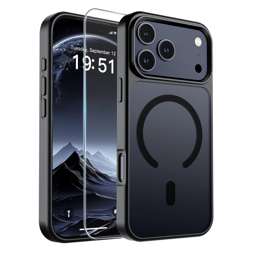 SUPFINE Magnetic for iPhone 17 Pro Case Black | With Screen Protector, Translucent Matte, Compatible with MagSafe, Military Grade Drop Proof, Rugged Shockproof Protective