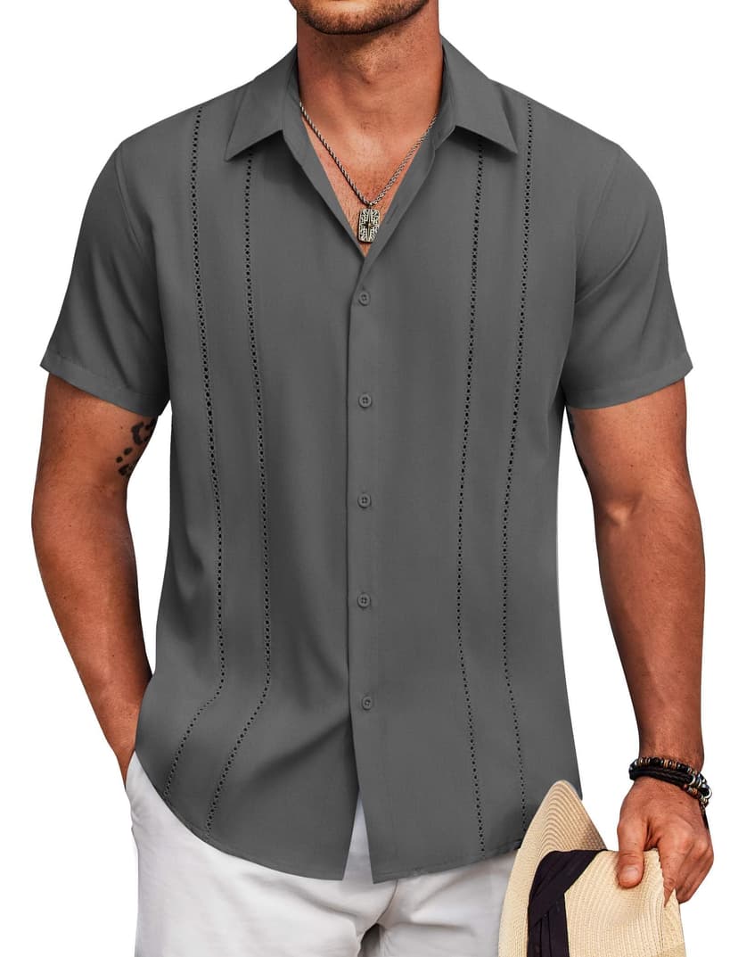 COOFANDY Mens Cuban Guayabera Shirt Short Sleeve Button Down Shirts Summer Beach Vacation Shirts