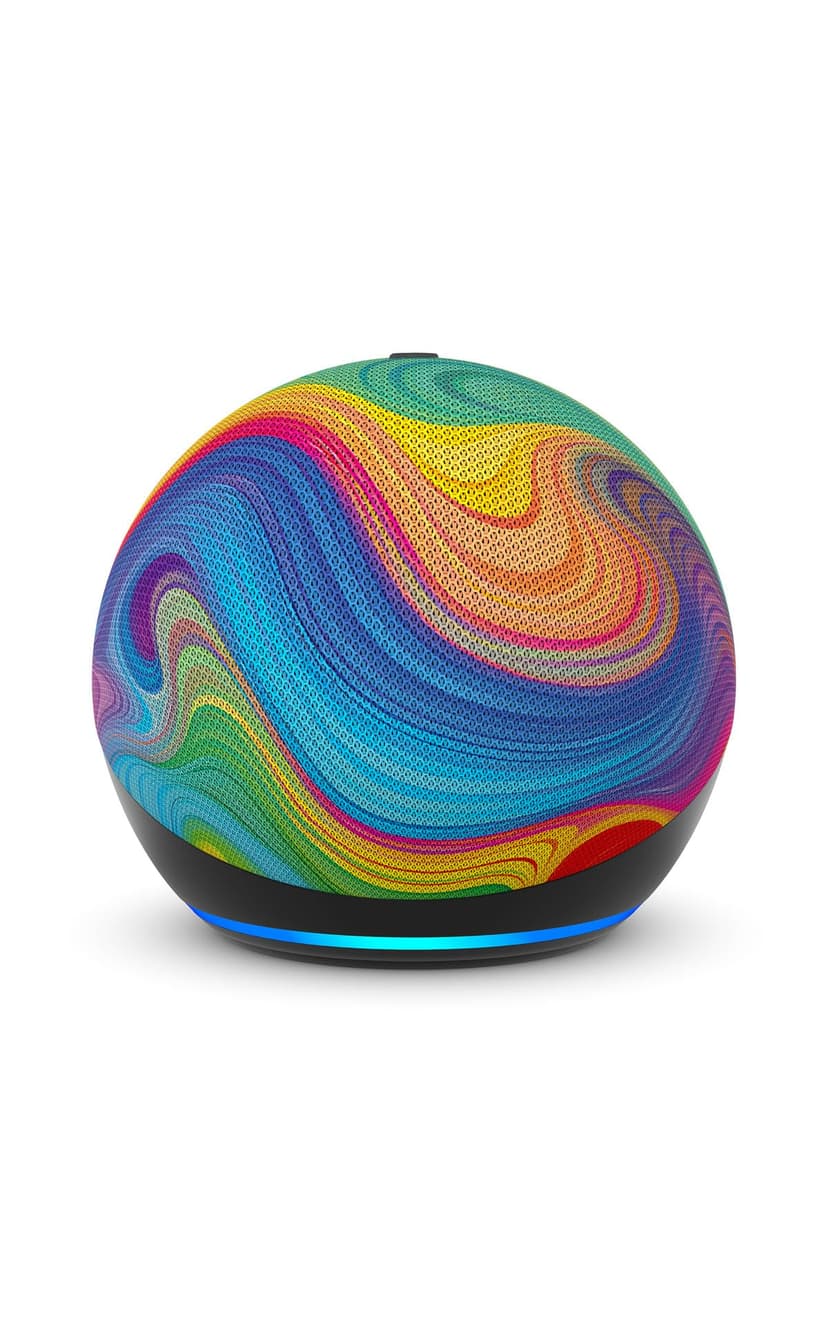 Amazon Echo Dot Kids (newest model), Smart speaker to enjoy age-appropriate audiobooks, sleep routines and Alexa+ experiences to create and learn, Rainbow Swirl design