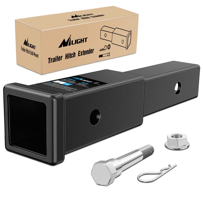 Nilight Trailer Hitch Extender 7 inch Extension Length Fits for 2" Receiver Tube with 5/8 inch Stainless Steel Bolt Flange Nut and Clip 3,500 lbs GTW Matte Black