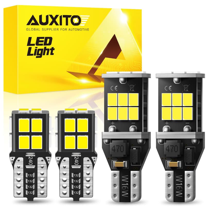 AUXITO 194 168 LED Bulb & 921 912 W16W LED Bulb Combo Kit, Error free for 2825 W5W Led License Plate Light Dome Map Trunk Marker Light and 906 T15 led Backup Reverse Light,6000K White, Pack of 4