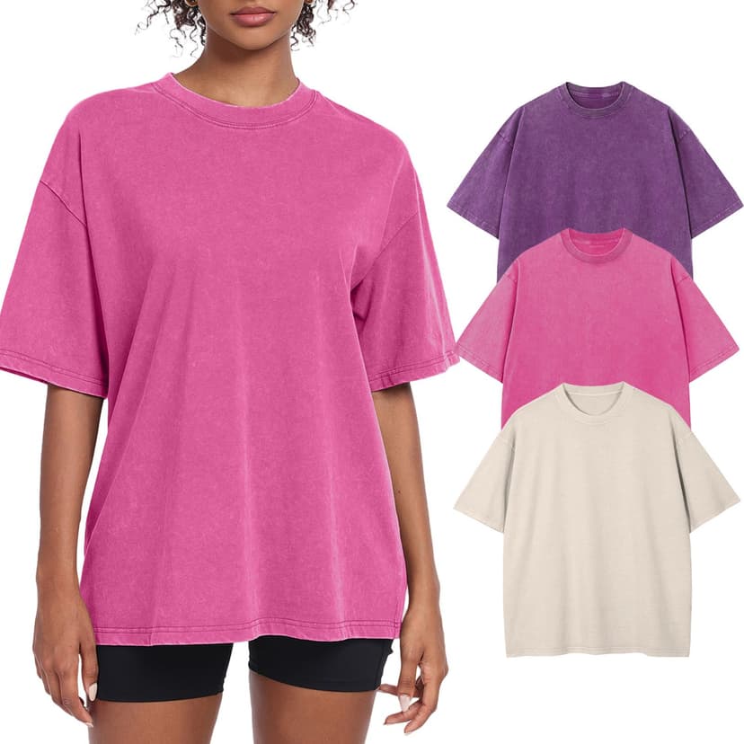 SnowElve Womens Washed Vintage Oversized T-Shirt Baggy Workout Tops Short Sleeve Cotton Tshirts Streetwear Boyfriend Tee