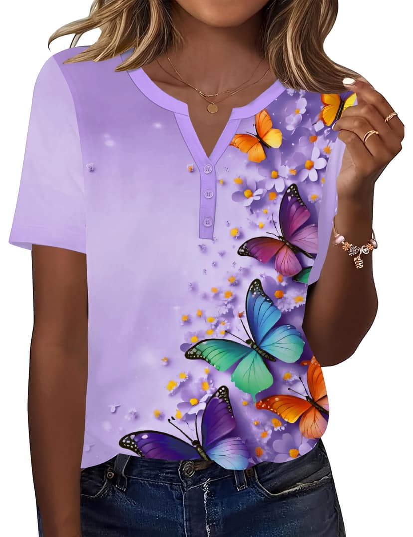 TCOT Women's Tops Dressy Casual Summer Blouses Short Sleeve Button V Neck Spring Tee Shirts
