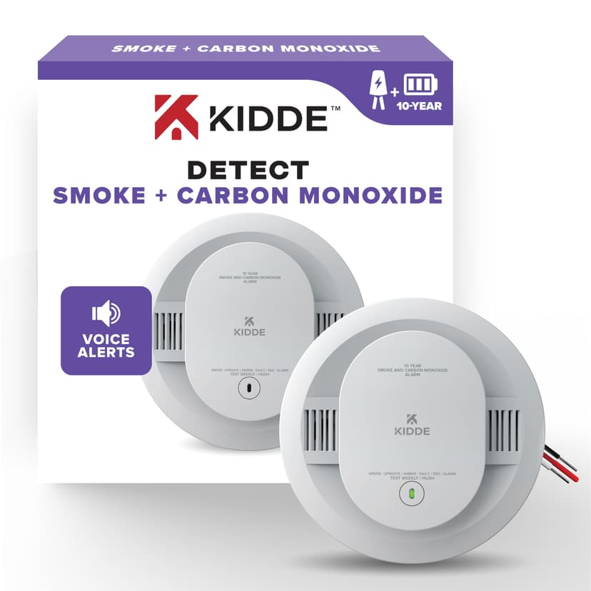 Kidde Smoke and Carbon Monoxide Detector, Hardwired with 10-Year Battery Backup, Voice Alerts, LED Status Lights, Interconnected, 85 dB Alarm, 5 inches, 30CUA10-V, 1 Pack