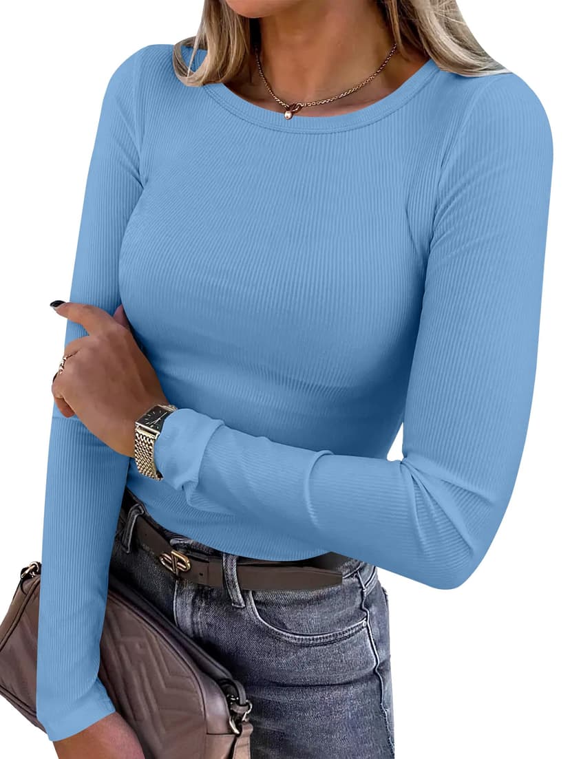 ANRABESS Women Long Sleeve Shirts Ribbed Fitted Tops | Slim Basic Tee,2026 Fall Outfits,Lightweight Knit T-Shirt,Soft Underscrub,Winter Layer Clothing,Casual Work & Everyday Wear