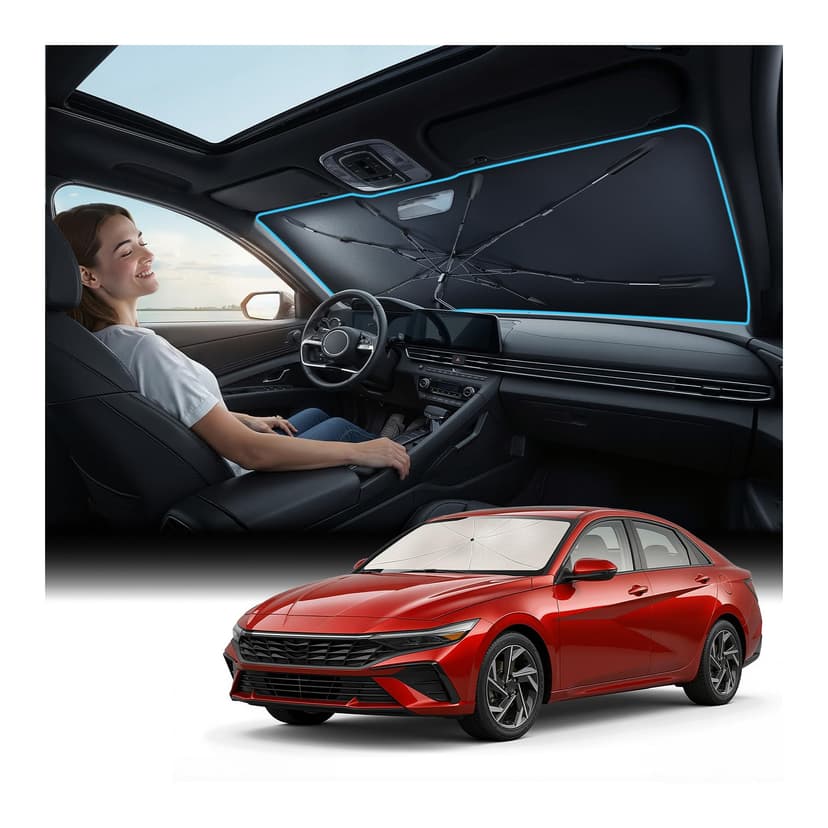Nmoiss Windshield Sun Shade Umbrella Fit for Hyundai Elantra 2012-2026 Accessories, [Vinyl Coating Heat Shield] Protect Car from Sun Rays & Heat Damage Keep Cool and Protect Interior