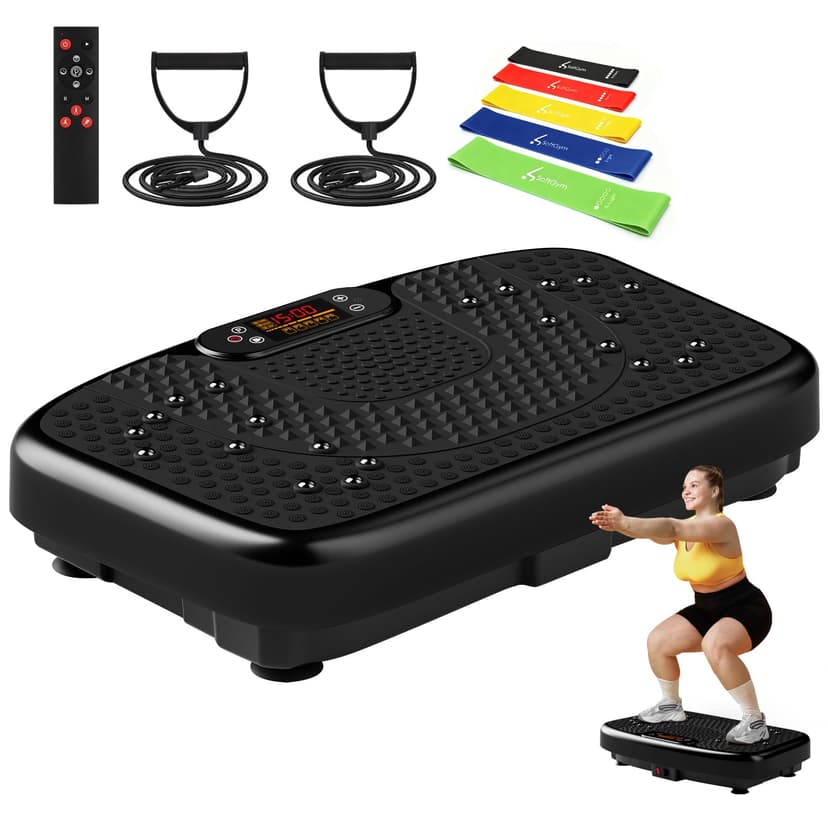 SoftGym Vibration Plate Exercise Machine for Lymphatic Drainage Weight Loss,120 Speed Levels Vibrating Platform with Resistance Bands,Full-Body Workout Equipment for Muscle Activation
