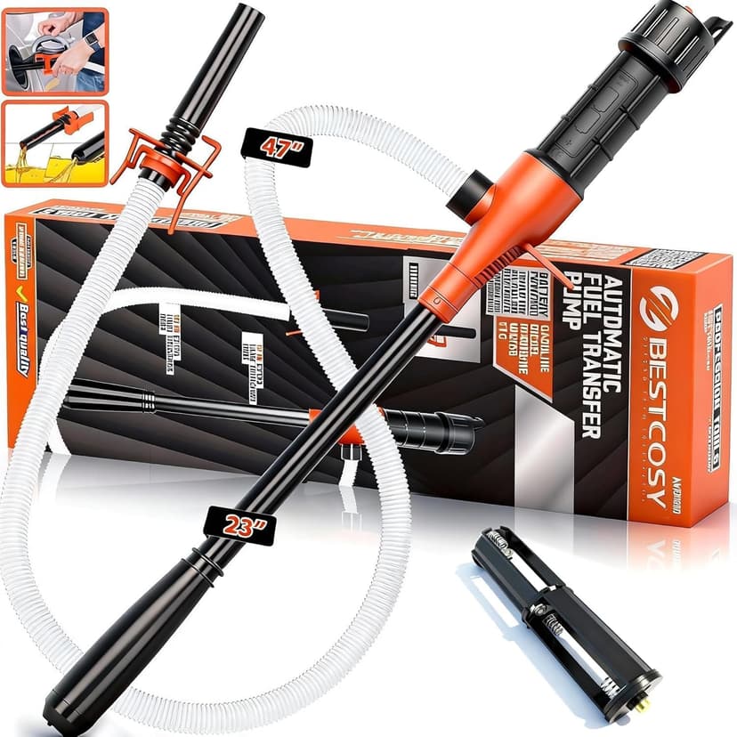 Portable Cordless Fuel Transfer Pump Battery Powered | 2.4 GPM Flow, 47" Hose，Multi-Use Barrel Hand Fuel Pump for Cars, RVs, Generators & Lawn Mowers(O-Y）