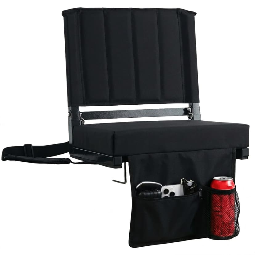 Stadium Seats with Back Support for Bleachers Game Day, Sports & Camping | 2.8" Thick Padded Bleacher Chairs with Anti-Tip Hooks & Rubber Strips, Folding Stadium Chair, Shoulder Strap & Cup Holder