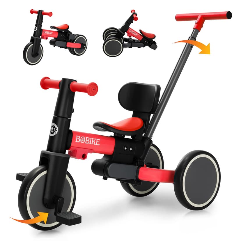 Toddler Bike with Push Handle,Tricycles for 1 to 3 Years Old, Toddler Tricycle with Push Handle for Boy Girl, Baby Balance Bike with Adjustable Seat Height and Removable Pedal (Red)