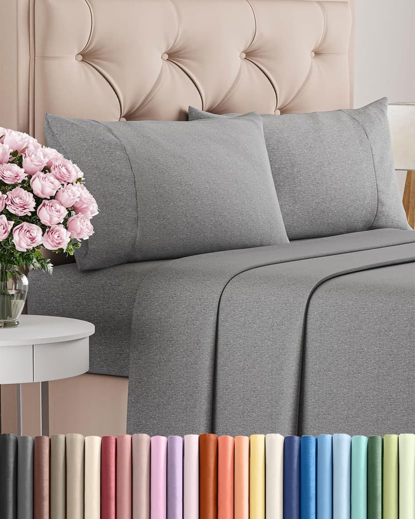 Queen Size 4 Piece Sheet Set - Breathable & Cooling Sheets - Heathered Grey | Hotel Luxury Bed Sheets for Women & Men, Deep Pockets, Easy-Fit, Extra Soft and Wrinkle Free Sheets, Oeko-Tex Bed Sheet Se