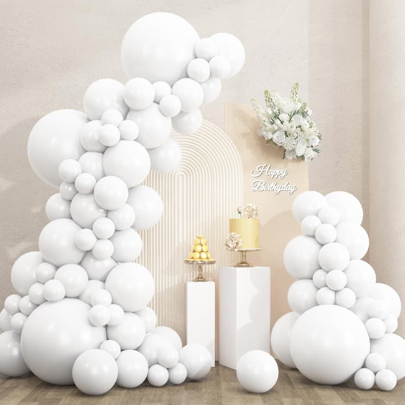 RUBFAC 135pcs White Balloons Different Sizes 18 12 10 5 Inch for Garland Arch, Latex Balloon Globos for Wedding Birthday Party Baby Shower Anniversary Baptism Decorations