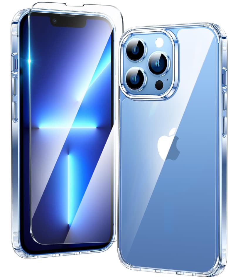 FNTCASE for iPhone 13 Pro Case Clear Phonecase with Screen Protector | Anti Yellowing, Military Grade Drop Protection, Slim Phone Cases, Shockproof Protective Bumper, Transparent Cell Cover