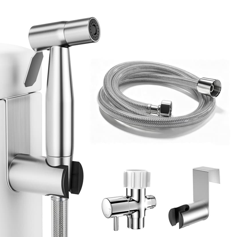 LUFEIDRA Handheld Bidet Sprayer, Adjustable Water Pressure, RV Toilet Use | Upgraded Leak-Free PVC Bidet Hose, 7/8" Brass T-valve, Stainless Steel, Feminine Wash, Cloth Diaper Rinse, Easy Install