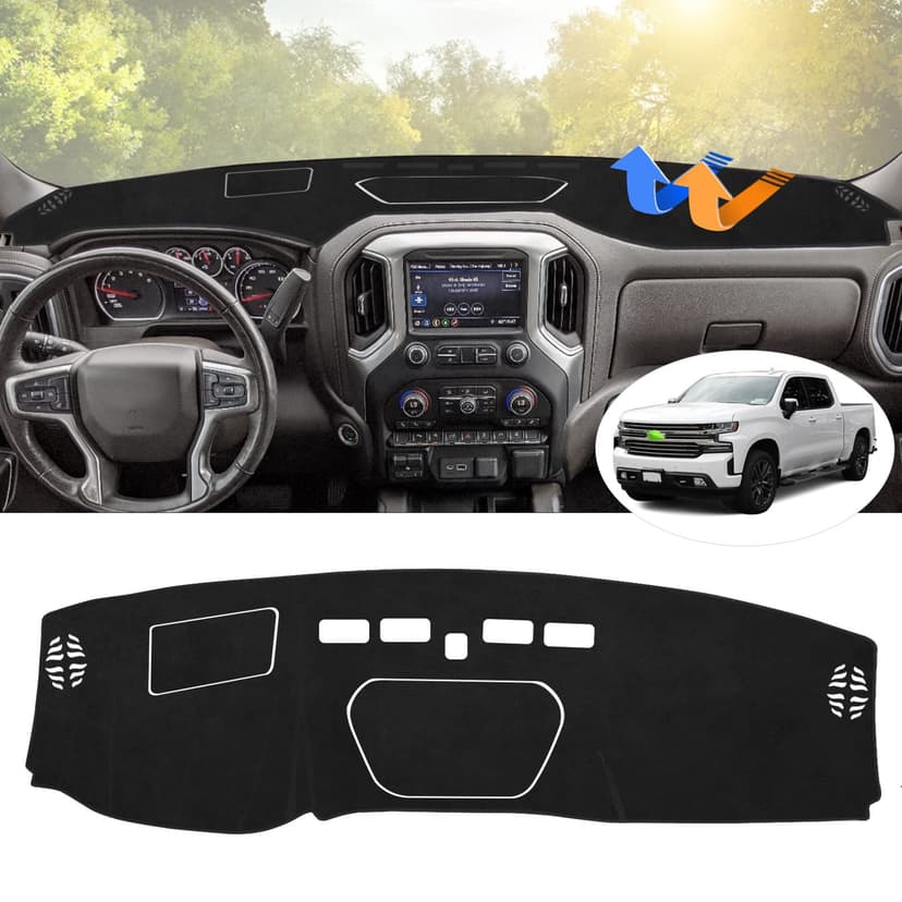Autorder Dashboard Cover Mat for 2019-2025 Chevy Silverado 1500 2500HD 3500HD/GMC Sierra Accessories Dash Cover Flannel Dash Mat Sunshade Protector(Just Fit the Models Without Forward Collision Alert)
