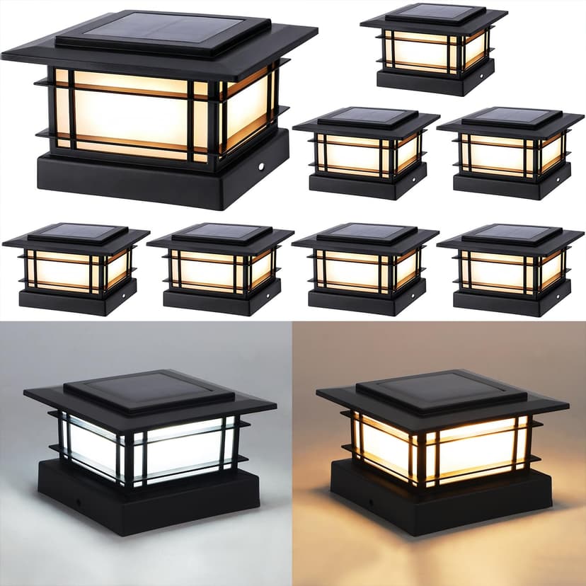 Dynaming 4x4 Solar Post Cap Lights Outdoor with 2 Color Modes, 8 Pack Fence Post Solar Lights Black Shell Fit for 4x4 Vinyl/Wooden Posts, High Brightness LED Lighting Decor for Garden Deck Patio