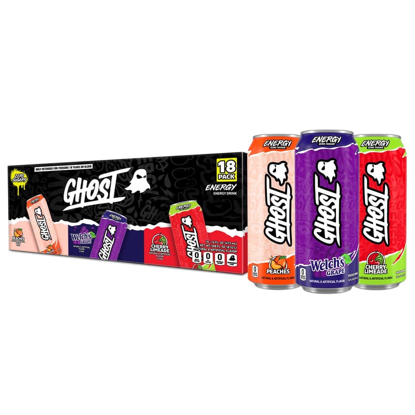 GHOST Energy Drink, Zero Sugars, 18-Pack, Variety Pack, 16oz | Energy & Focus Pre Workout Drink, No Artificial Colors, Gluten-Free, Vegan - 200MG Natural Caffeine, L-Carnitine, Taurine