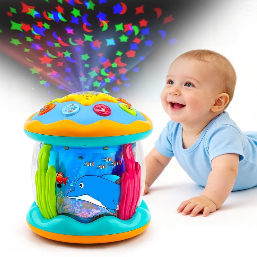 Tsomtto Baby Toys Ocean Projector Rotating Musical Learning Toys | Light Up Tummy Time Toys for Infants Baby Aquarium Crawling Walking Toys Newborn Must Have Boy Girl Birthday Shower Gifts