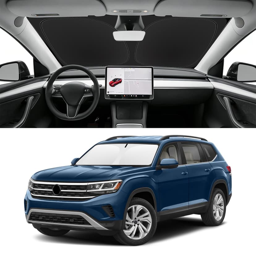 SLOGENTO Custom Fit Windshield Sun Shade for VW Atlas 2018-2026, Blocks UV & Heat, Front Window Sunshade Accessories, Easy Fold & Store Keep Your Car Cooler