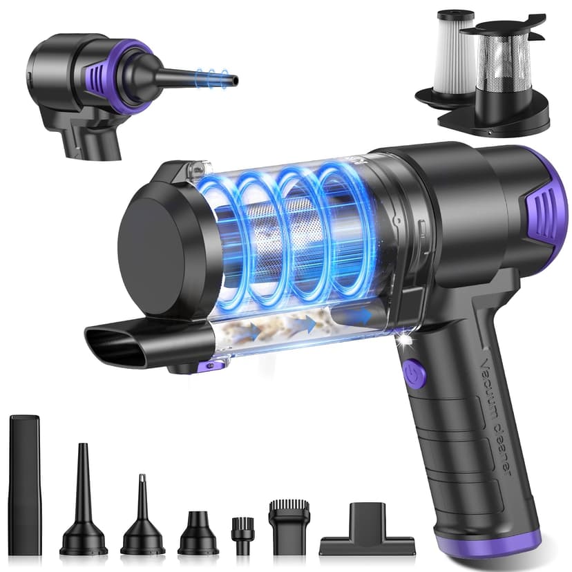 KMM Handheld Car Vacuum Cleaner, 16000PA Hand Held Vacuum & Air Duster | Strong Suction, Portable, Cordless, 120W High Power Rechargeable, Multi-Nozzles & LED Liht, for Home, Car, Office